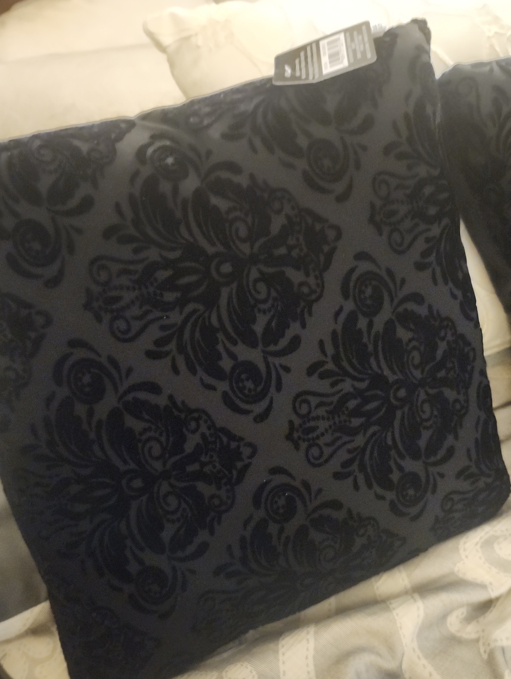 Black Velvet Damask Throw Pillow -Set Of 2